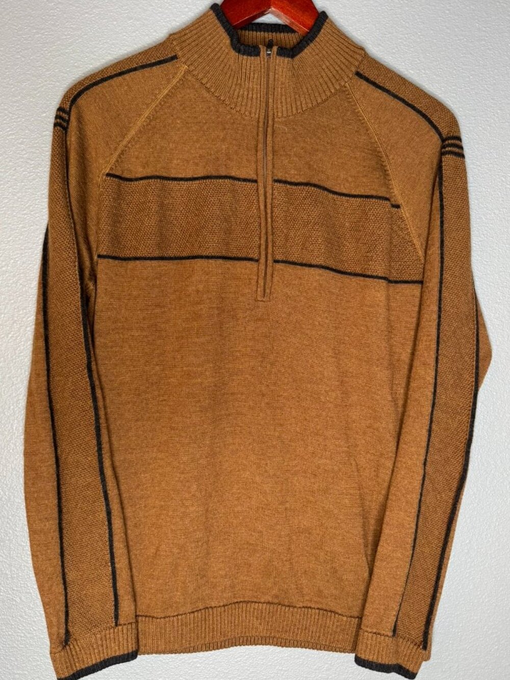 Smartwool Quarter Zip Sweater Merino Wool Blend Mens L Brown Striped Mock Neck